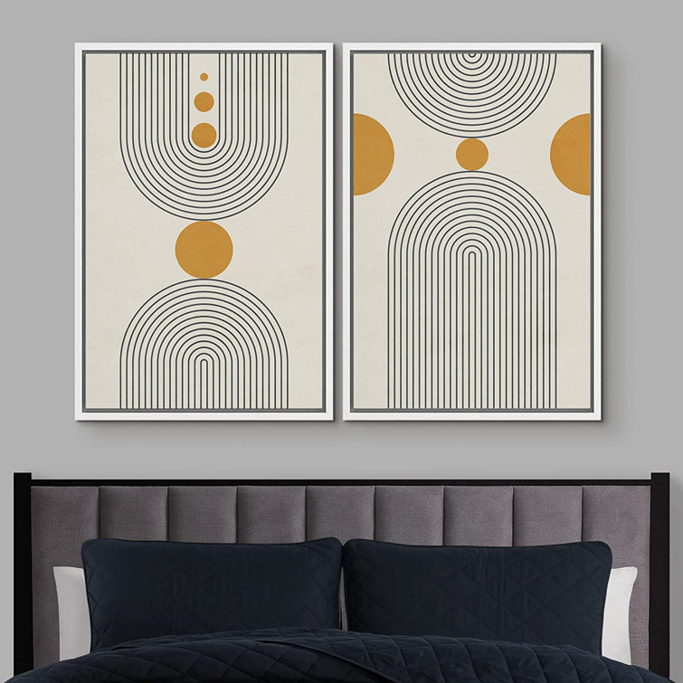 IDEA4WALL Mid-Century Yellow Dot Geometric Spiral Framed On Canvas Pieces  Print Wayfair