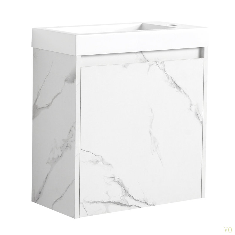 Meuble-lavabo mural flottant de 20 po avec lavabo en résine et porte d'armoire à fermeture en douceur, Blanc