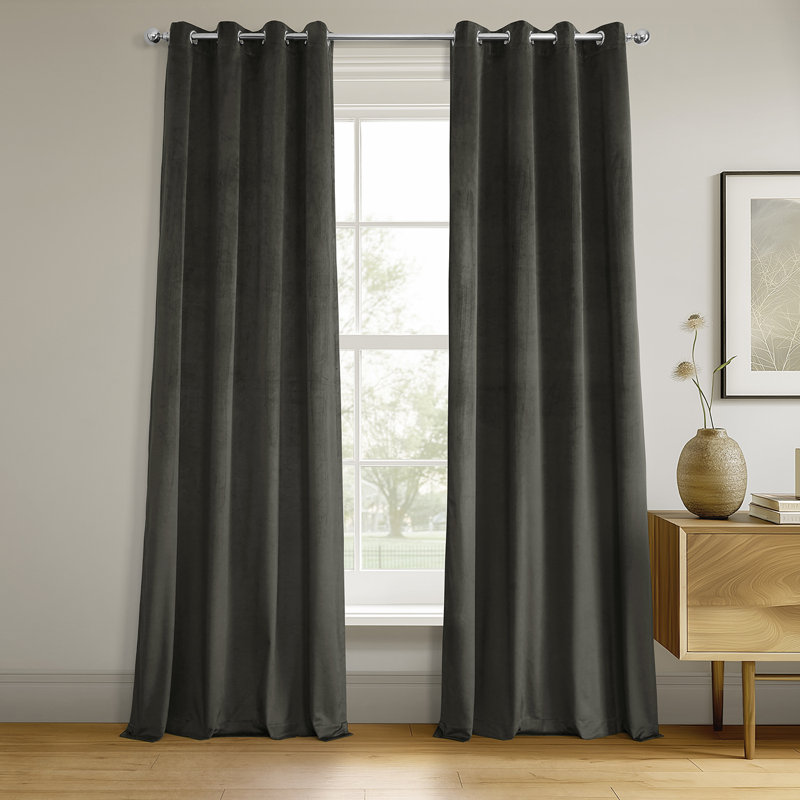 Rafaelita Velvet Thermal Blackout Grommet Single Curtain Panel, 50" W x 108" L, Gunmetal Gray