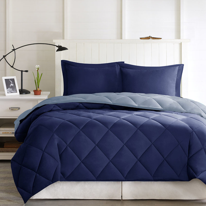 Édredon pour lit simple / simple TG 3M avec matelassage en tissu doux et soyeux, Bleu marine/clair
