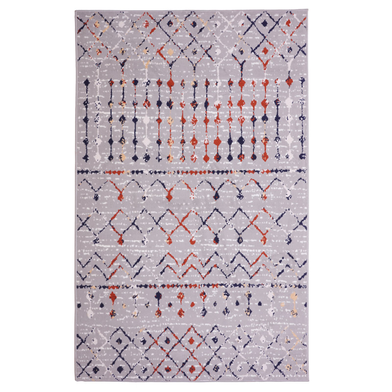 Tapis géométrique gris / rouge, Rectangle 2 pi x 4 pi