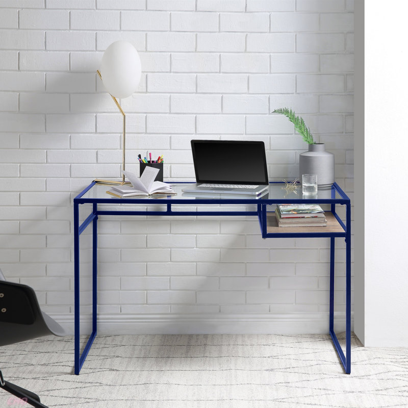 Plateau en verre et bureau Yasin, Bleu