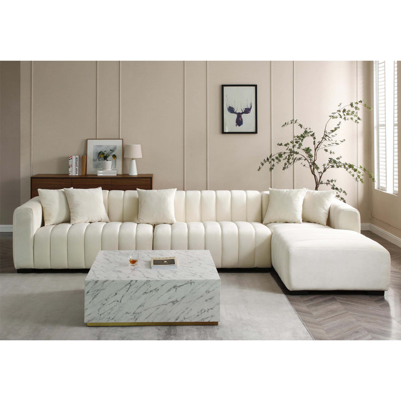 Canapé modulaire en velours de 138,97 po de largeur, Orienté à gauche (vu de face), Chenille beige