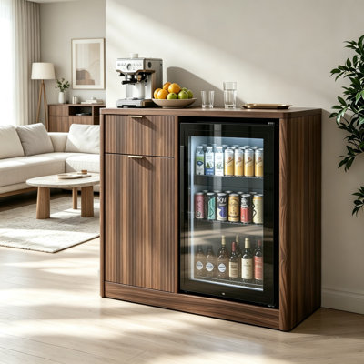 K&K 39.4" Coffee Bar Cabinet with Fridge Space