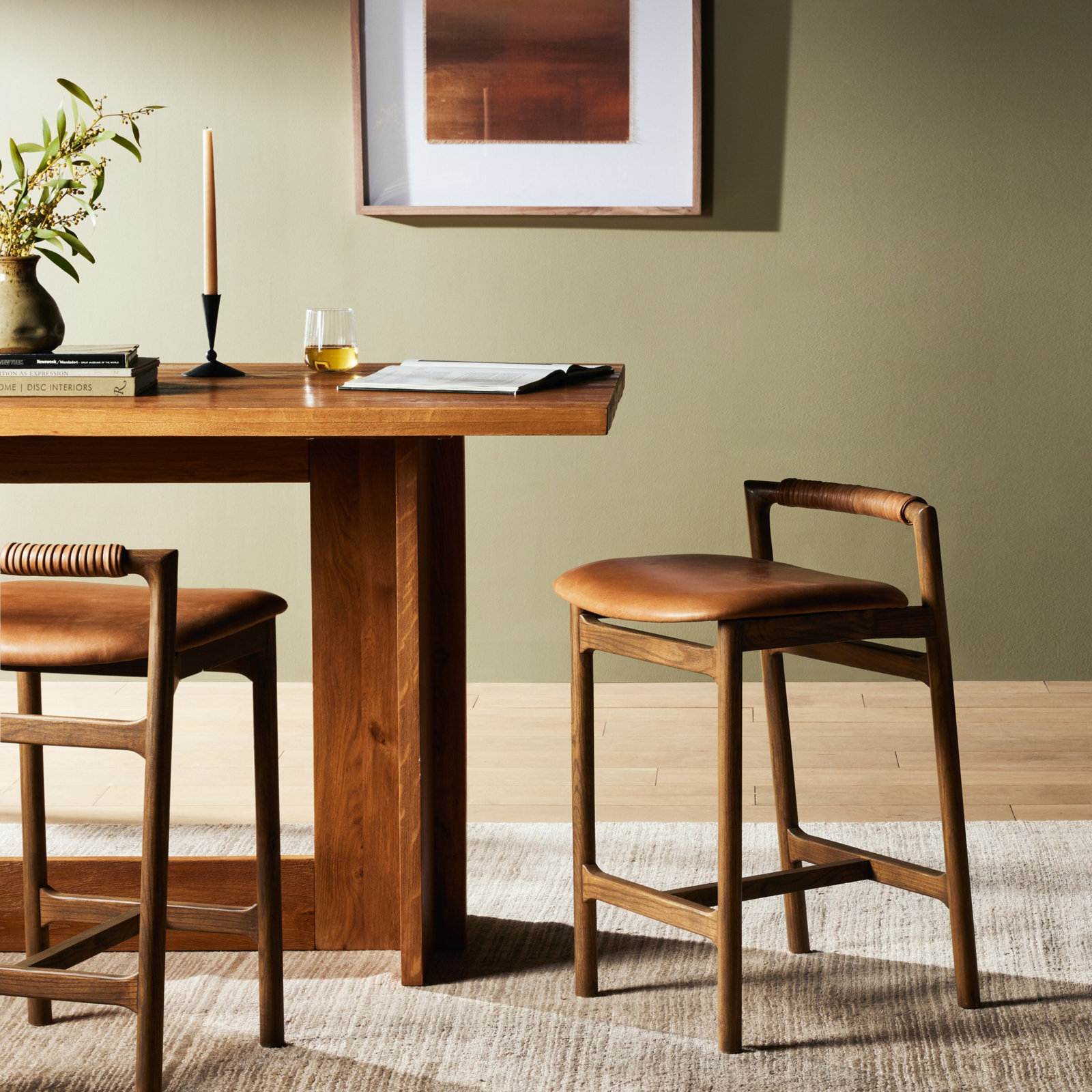 Solene Bar Stool, Counter Stool (26" Seat Height), Haven Tobacco/Genuine Leather, Lamont Nettlewood