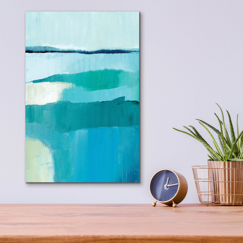  «Cyan Reflections 4» par Annie Warren, art mural en verre acrylique, 12 po x 16 po