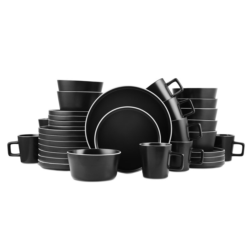 Black and White Ceramic 32-Piece Dinnerware Set