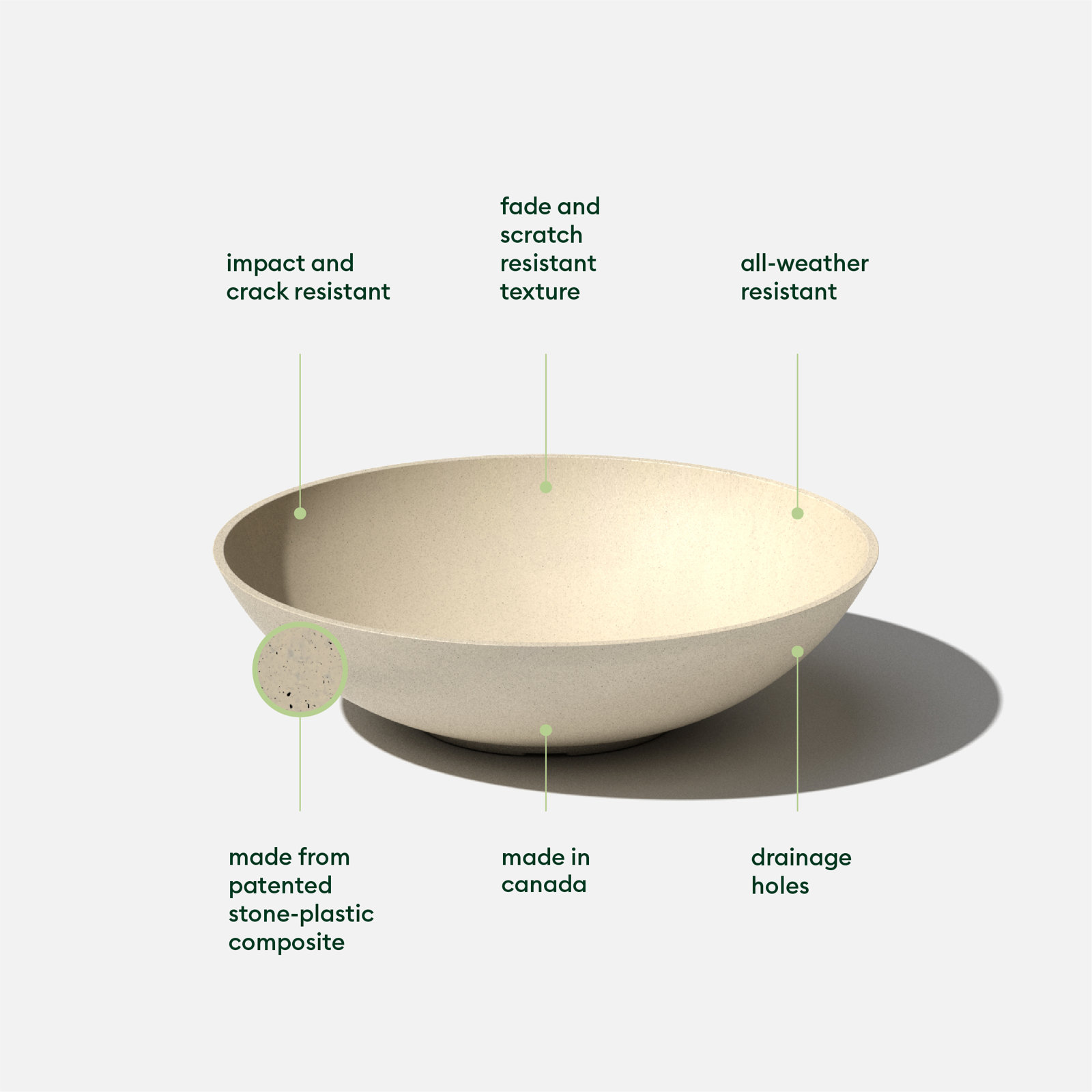 Pure Series Lane Weather Resistant Bowl Planter, 6" H x 24" W x 24" D, Sand, Set of 2