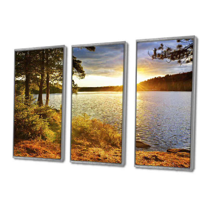 «Beautiful Winter Panorama - Landscape», ensemble de 3 toiles encadrées, H 28 po x l 36 po, Argent argent