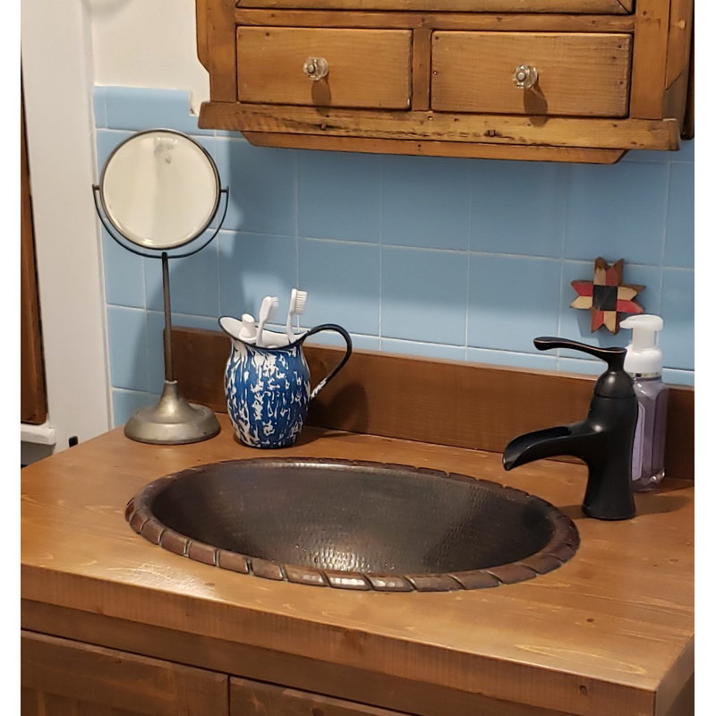 19" Oval Hand-Hammered Copper Bathroom Sink with Decorative Edging