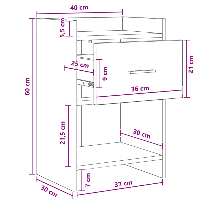 40cm W Composite Bedside Table, White