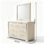 Commode moderne et glamour à 7 tiroirs en bois brun clair avec miroir, poignées en acrylique et bordure biseautée - Meuble de rangement pour chambre à coucher