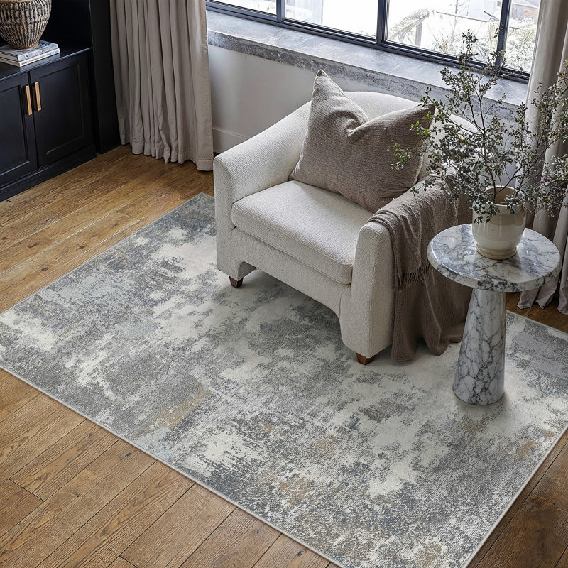 Tapis abstrait moderne Arden, Blue, Rectangle 3'4" x 5'