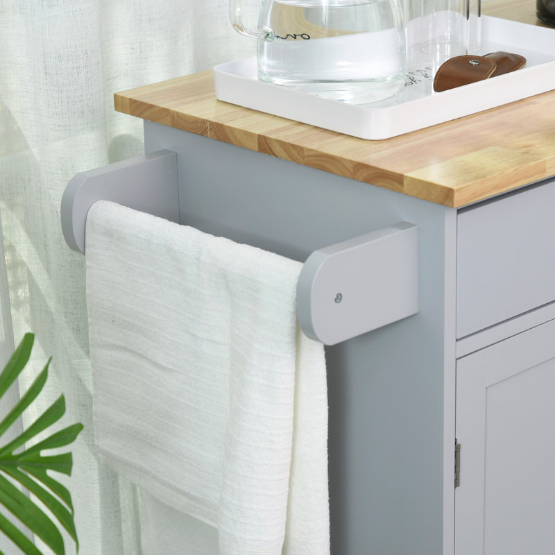 Rolling Kitchen Island Cart With Storage Cabinet, Drawer, And Towel Rack - Gray Trolley Table | Gift Idea, Gray