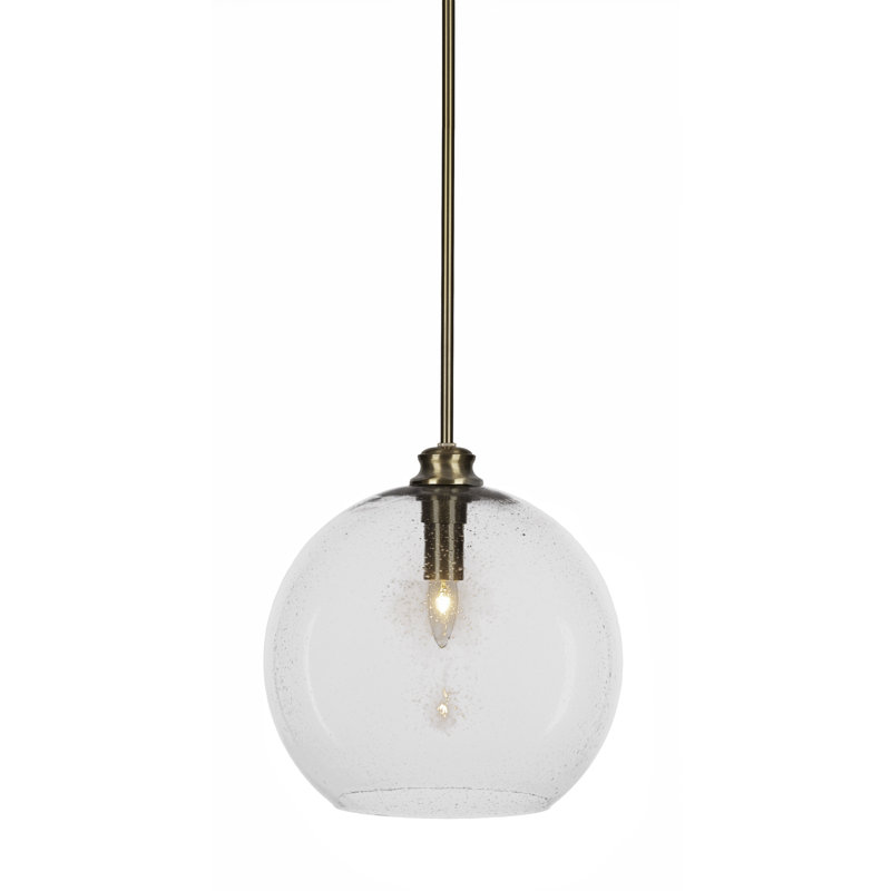 Luminaire suspendu suspendu avec tige en verre transparent 13,75 po, Laiton New Age