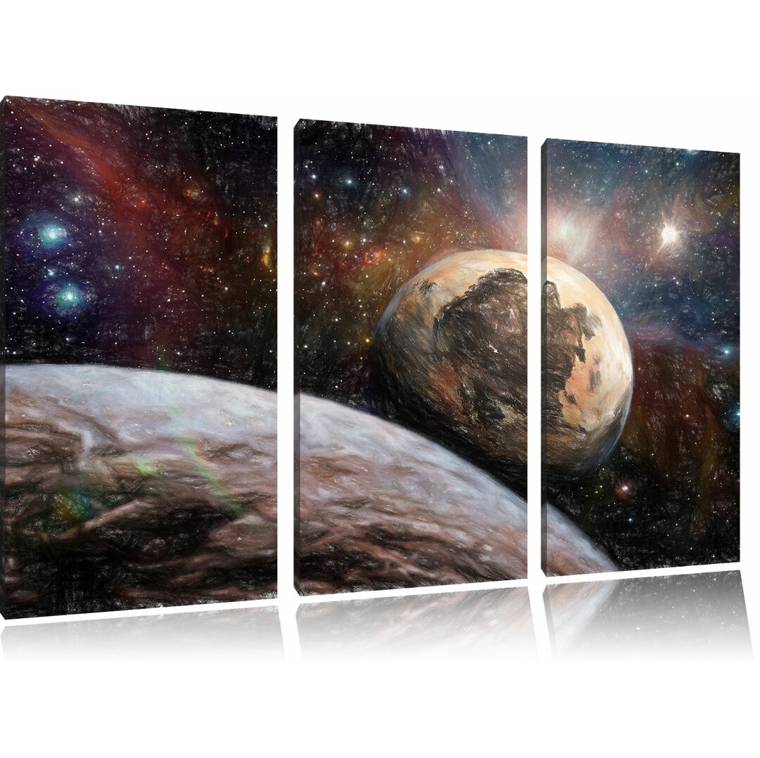 3-tlg. Leinwandbilder-Set „Alien Planeten im Weltall“, Grafikdruck