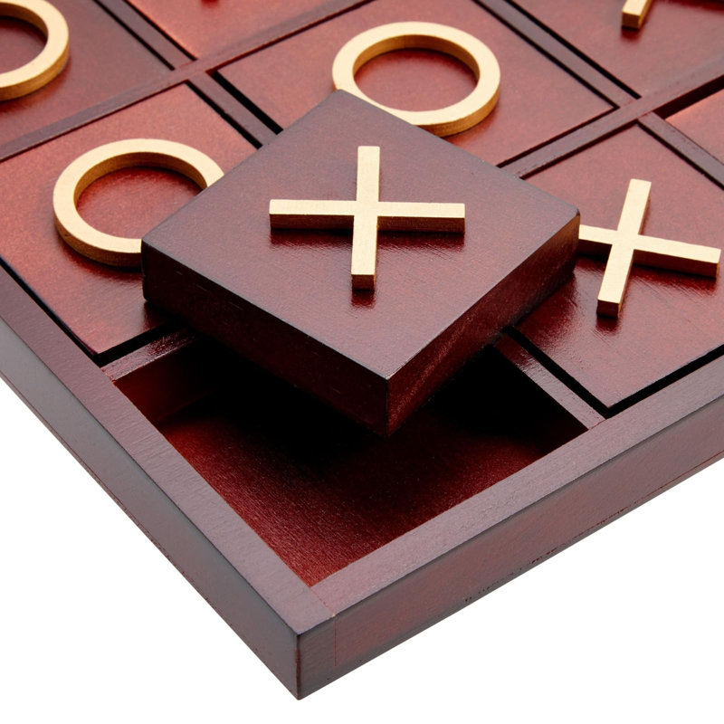 Cherry Red and Gold Wooden Tic Tac Toe Game