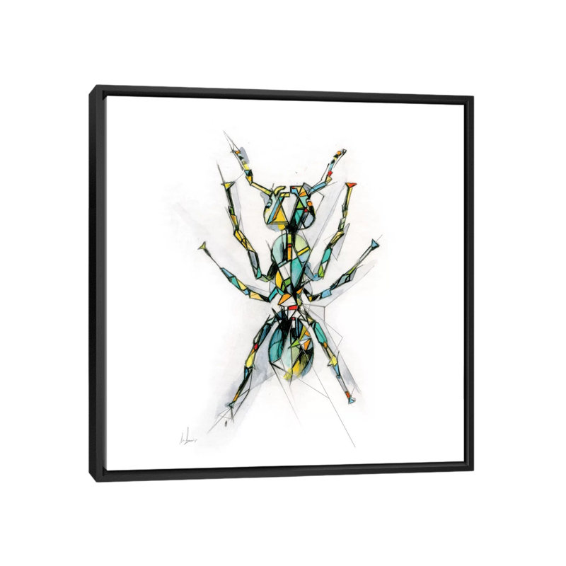« ant », impression sur toile tendue, H 18 po x l 18 po x P 1,5 po, Toile avec cadre noir, Pas de tapis