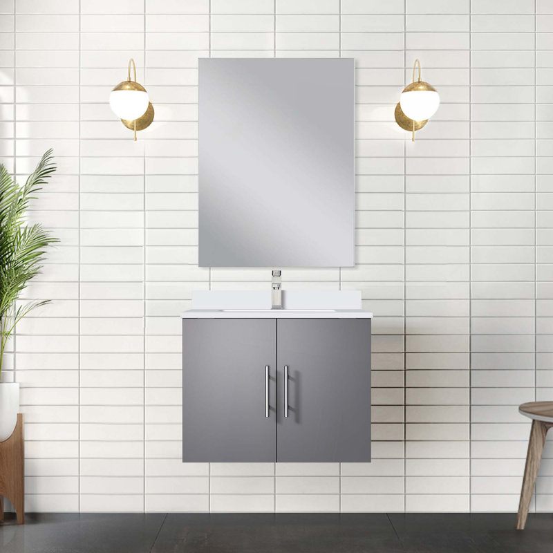 Ensemble de meuble-lavabo avec robinet et miroir DEL, Gris foncé, 24"