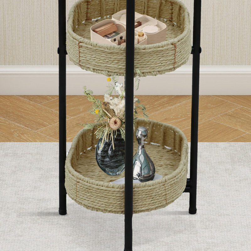Table d'appoint ovale en métal avec 3 plateaux ronds amovibles, Naturel