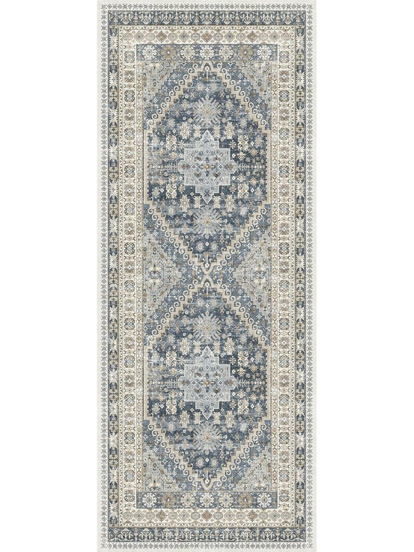Medallion Non Slip Washable Area Rug(Blue), Runner 2' x 6'