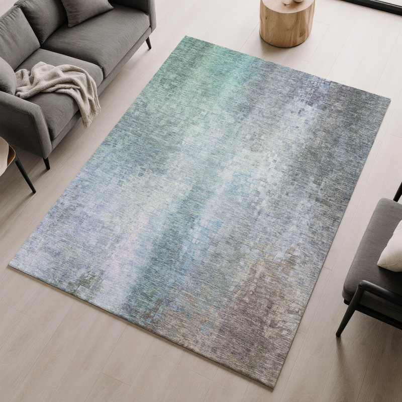 Premium Machine Washable Mayfield AMF2241 Abstract Rug, Seafoam, 10' x 14'
