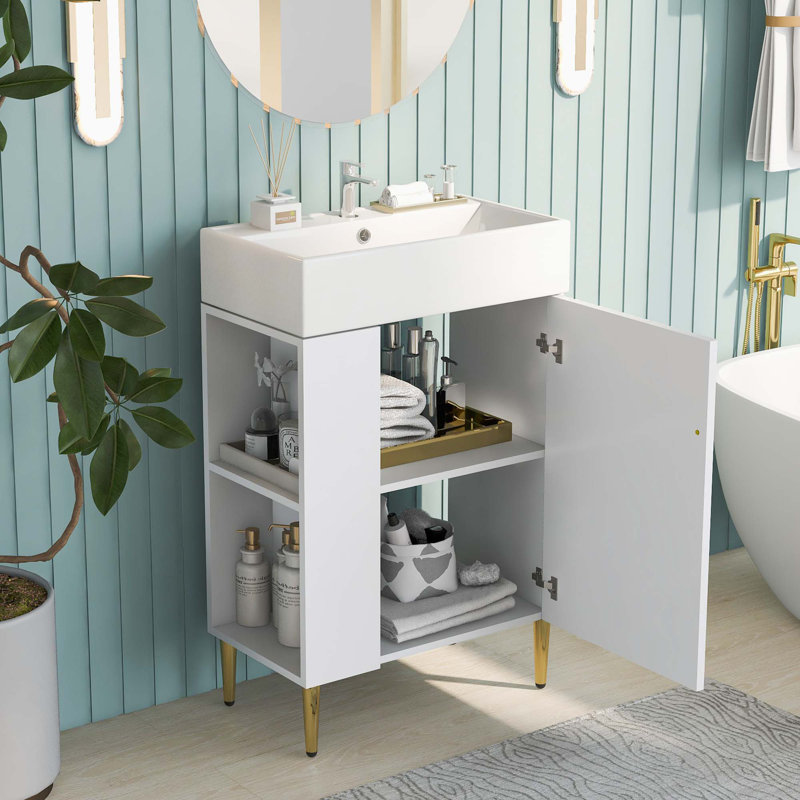 Meuble-lavabo de salle de bain avec lavabo simple en céramique