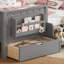 Grand lit pour enfants avec tablettes intégrées et tiroirs de rangement, escalier de sécurité et garde-corps, gris-130068549-130068554