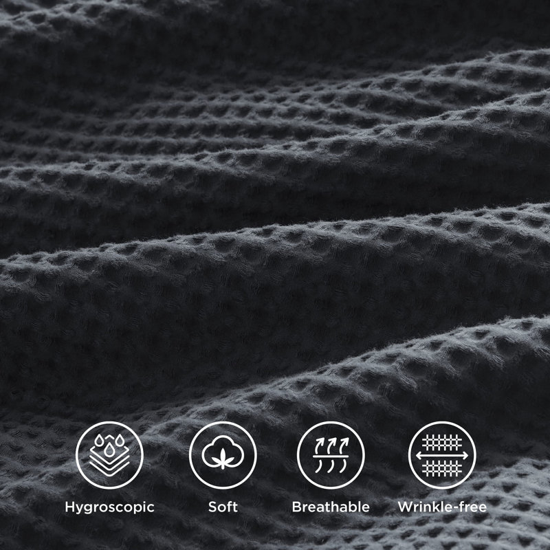 Bedsure Cotton Duvet Cover King, 100% Cotton Waffle Weave Charcoal Duvet Cover King Size, GentleSoft and Breathable Bedding Set for All Season, 3 Pieces, 104"x90"