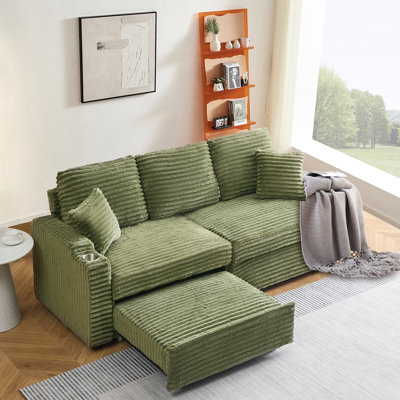 Alhertine 80.00"W Corduroy Sectional Sleeper Sofa with Pull Out Bed,Cup Holders by Latitude Run