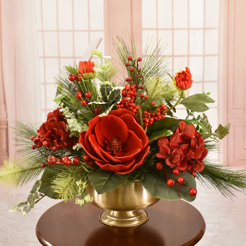 Faux Silk Magnolia Arrangement in Vase