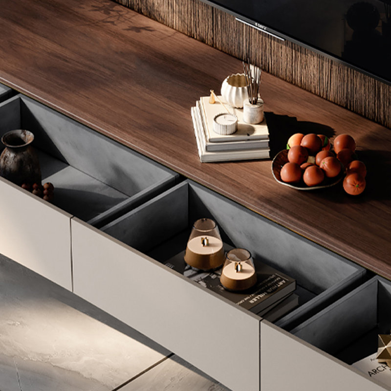 Meuble télé en bois massif de luxe clair, H 17,7 po x L 70,9 po x l 15,7 po