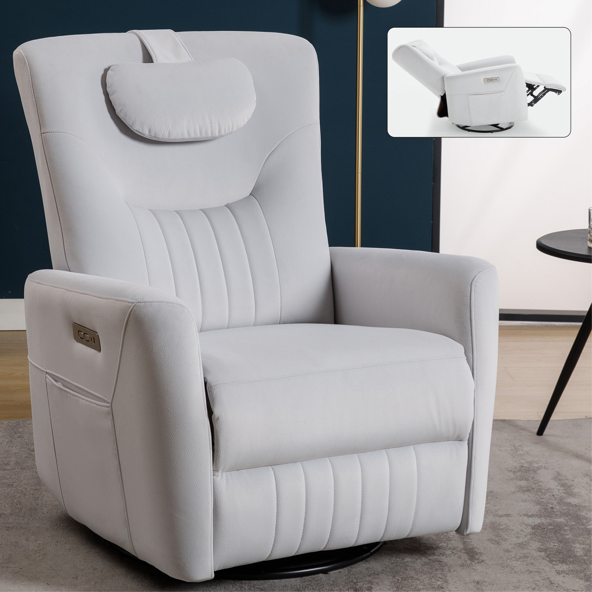 Latitude Run® Power Swivel and Rocker Recliner Chair with USB and Type ...
