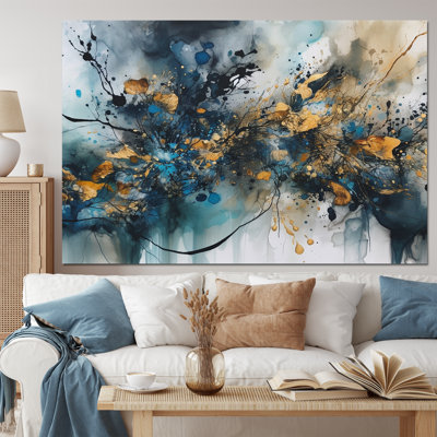 Encre liquide bleue et dorée captivante - art abstrait marbre