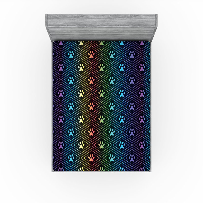 Ambesonne Fitted Sheet 2-Pack, California King Fitted Sheet, Black/Blue/Yellow Geometric