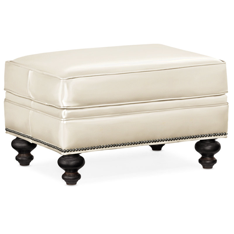 Repose-pieds rectangulaire en cuir véritable 26 "West, Cuir véritable vert forêt d'Anilina, Plantation, Bronze