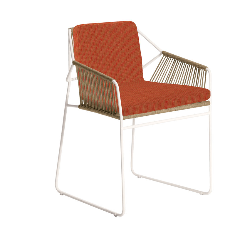 Chaise de patio avec coussin Sandur, Cayenne, Corde argile / structure blanche