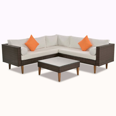 4-Pieces Outdoor Wicker Sofa Set, Patio Furniture With , L-Shape Sofa Set Cushions And Rattan