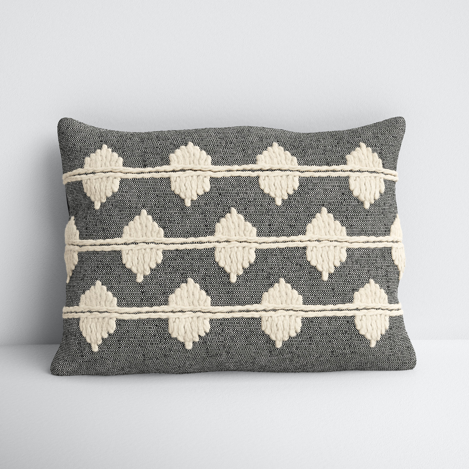 Heiden Embroidered Cotton Lumbar Throw Pillow, Black