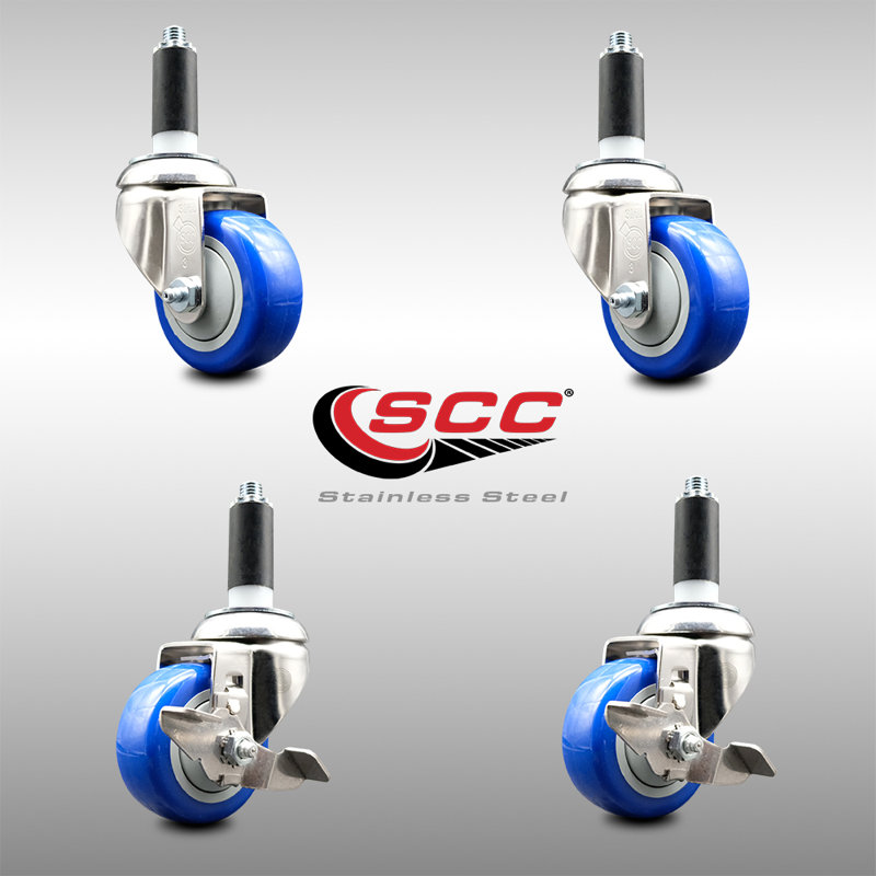 4 Piece Poly Swivel Caster Set, Blue