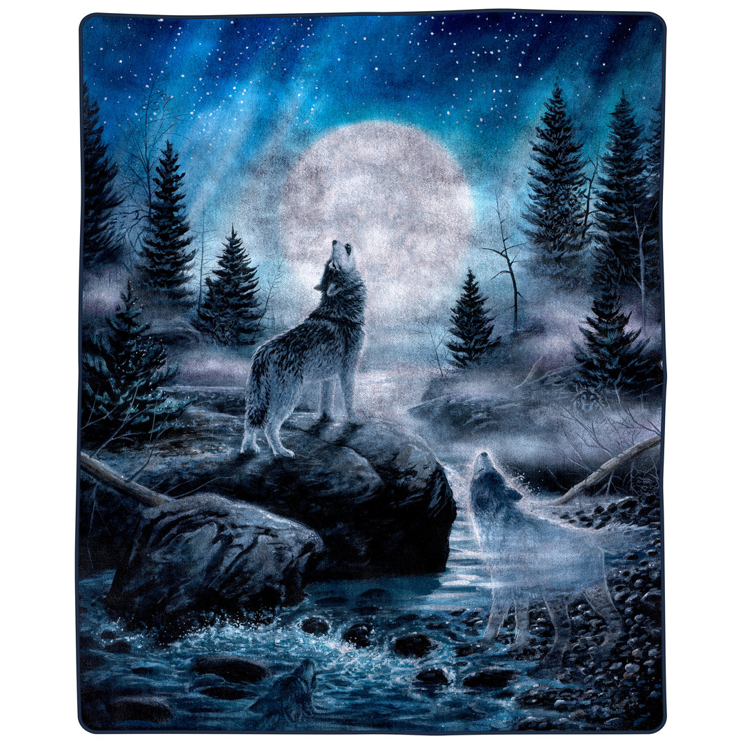 Wolf Blanket - 80x92-Inch Printed Howling Wolf Moon Blanket - Plush Thick 8lb Faux Mink Queen Throw for Couches, Sofas, or Beds by Lavish Home Lavish Home