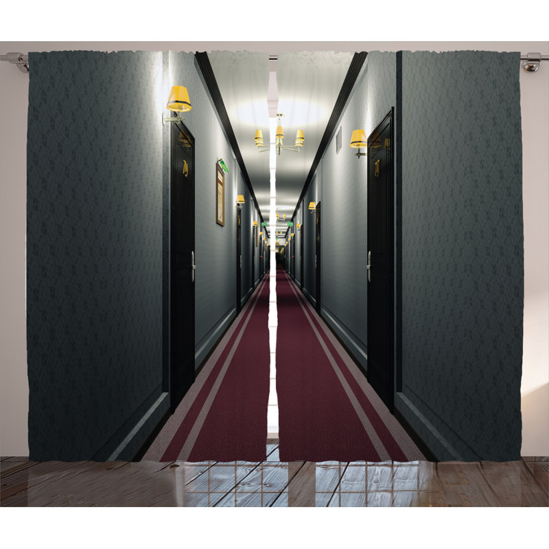 Hotel Corridor Decor Graphic Print Semi-Sheer Rod Pocket Curtain Panels, 54" x 63"