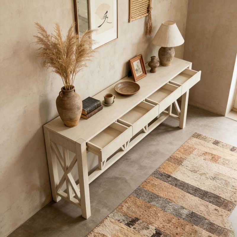Console 60 po avec 4 tiroirs spacieux, Beige