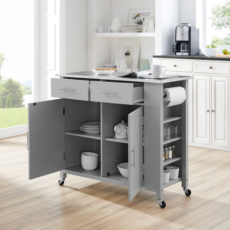 Clyve Kitchen Island, Gray, Stainless Steel