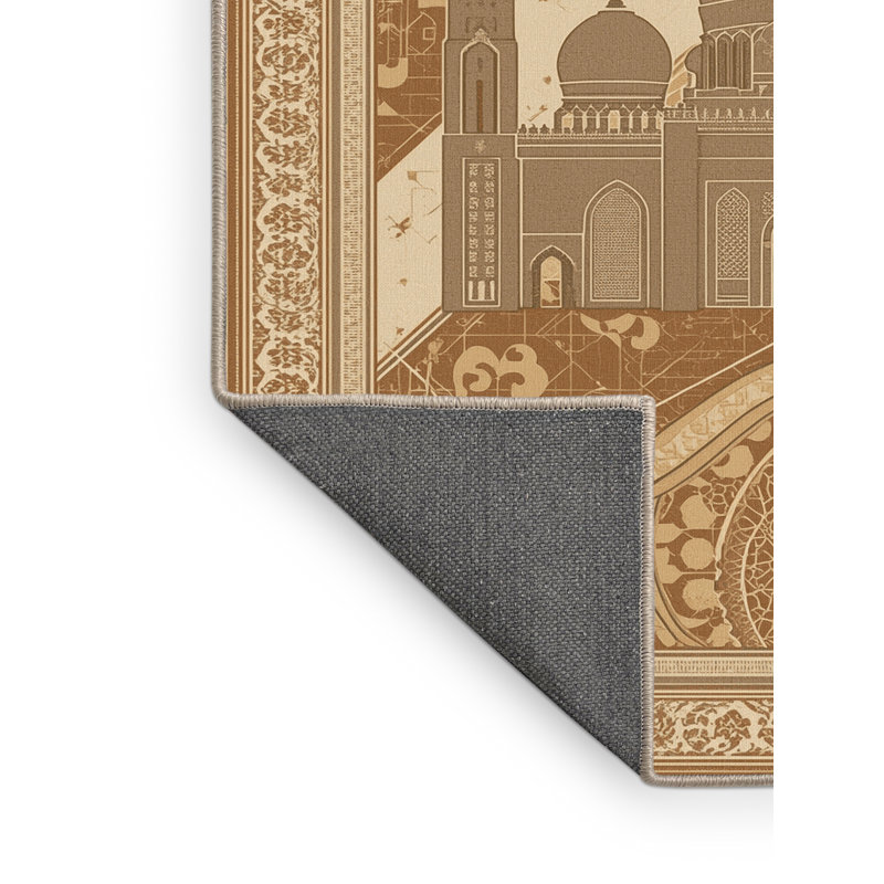 Soft Plush Fairbanks Abu Dhabi Sheikh Zayed Mosque Posh & Luxe Oriental Area Rug in Brown – Beige Binding, 7x9