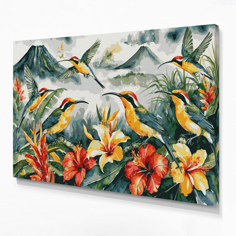 Hawaiian Hawaiian Honeycreepers, art sur toile gris, H 24 po x l 36 po