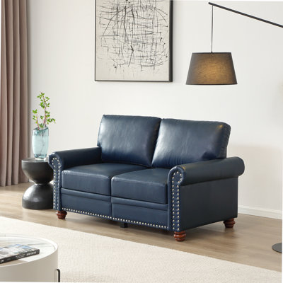 Causeuse confortable avec accoudoirs ronds et clous argentés, avec revêtement en similicuir et fonction de rangement pour la détente dans le salon
