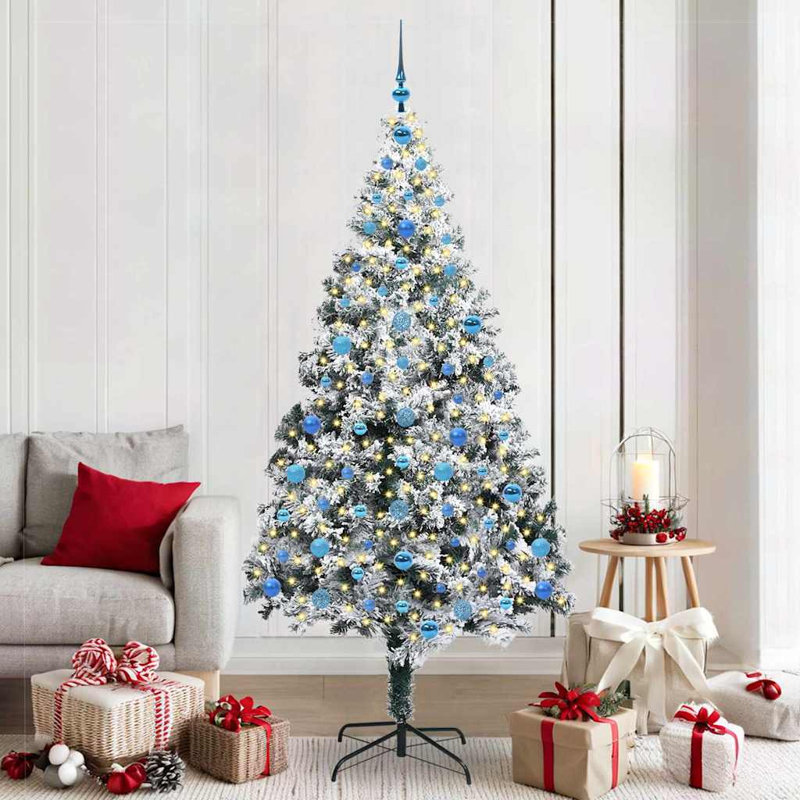  Artificial Christmas Tree with 300 LEDs with Stand Green, 6.89' H, Blue