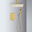 Système de douche de plafond de couleur dorée - tête de 10 po et à main, laiton, imitation de la pluie naturelle, buse autonettoyante, conforme aux raccords de tuyauterie American Standard