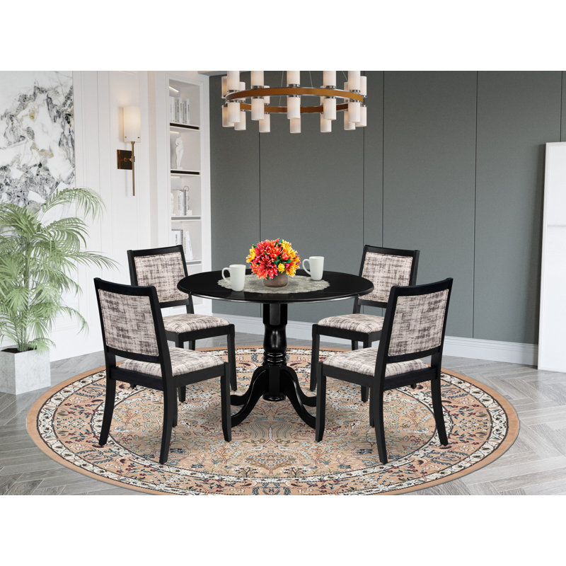 Mid-century Dining Table set consists of a Round Kitchen Table and Polyester Fabric stackable Dining Chair (Option Finish).